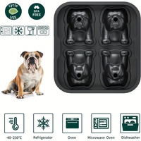 3D Bulldog BPA-Free Silicone Ice Cube Plate, 4 cavités Grand moule de glace de chien pour whisky, Machine à glace à libération f