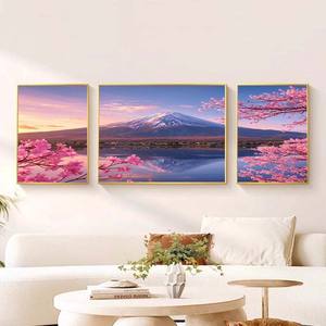 Monte Fuji flor de cerezo tríptico pintura de pared pintura de paisaje 3 uds conjunto hogar Hotel dormitorio arte de la pared Decoración - Product Image 4