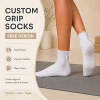 Chaussettes de Pilates personnalisées avec logo, antidérapantes, en jacquard, avec nœud décoratif, pour studio et barre