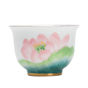 Dehua White Porcelain Hand Painted Lotus <b>Teacup</b> Round Traditional Chinese Style Business Gift Box Packaging - Product Image 5