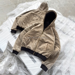 Sweat-shirts personnalisés de haute qualité, vestes en velours côtelé surdimensionnées et lourdes avec fermeture éclair, vêtements de mode, sweat-shirt en velours côtelé vintage délavé à l'acide pour hommes - Product Image 1