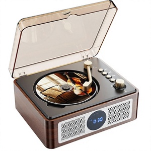 Lecteur <span class=keywords><strong>CD</strong></span> portable pour enceintes avec radio FM, télécommande, USB/AUX/Type-C, design rétro pour la maison et les enfants, marron - Product Image 1