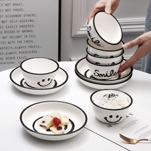 Juego de platos y tazones de cerámica con diseño de cara sonriente, apto para lavavajillas, vajilla para fiestas para adultos - Product Image 2