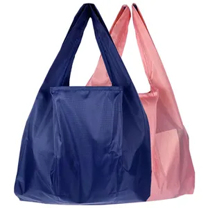 Custom Nylon Foldable Grocery Bags Eco-friendly Ripstop Pouch Reusable Folding Polyester Shopping Bag Oxford Travel Tote Bag