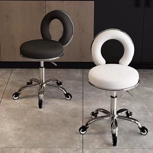 Modern Adjustable Barber Chair Swivel Salon <b>Stool</b> PU Leather Rolling <b>Seat</b> Metal Base for Beauty Studio - Product Image 2