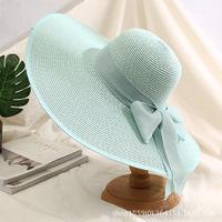 Sombrero de Verano Unisex, Sombrero para el Sol de Ala Ancha con Protección UV, Plegable, con Flor y Lazo, para Playa, Pesca, Viajes