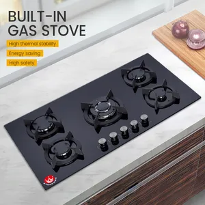 Nouvelle cuisinière à gaz intégrée, panneau en verre trempé, plaque de cuisson à gaz, allumage électronique, cuisinière à gaz à 5 brûleurs