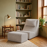 Ensemble fauteuil inclinable surdimensionné en velours côtelé avec ottoman, style bohème moderne et confortable, sans accoudoirs, pour mobilier de maison et appartement