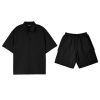 Ensemble polo et short en maille gaufrée surdimensionné pour homme, 2 pièces, grande taille, poids lourd, décontracté, survêtement de sport, streetwear d'été