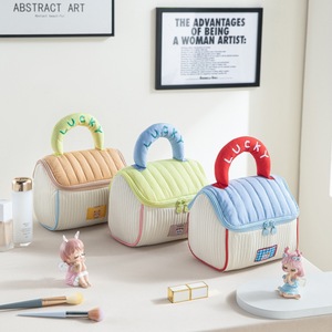 Cute Quilted Cosmetic <b>Bag</b> with Colorful Handle Portable Zipper <b>Makeup</b> Organizer for Travel OEM Supported - Product Image 3