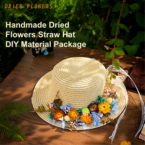 Kit de Matériaux DIY Écologiques Faits Main – Cadeau Créatif pour Adulte et Enfant – Chapeau de Paille en Fleurs Séchées Naturelles pour Fille – Idéal pour Voyages en Plein Air et Photos - Product Image 1