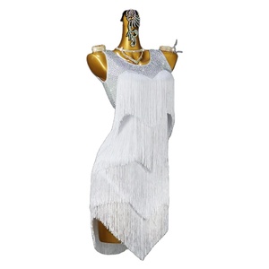 Vestido de Baile Latino con Flecos para Mujer, Color Blanco, Estilo <span class=keywords><strong>Rumba</strong></span>, Diseño Delgado, para Competencia de Baile Profesional, 2026 112 W - Product Image 4