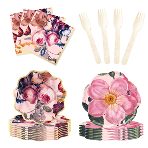 Vajilla Desechable Estilo Fiesta en el Jardín DAMAI, Juego de Platos, Vasos y Servilletas de Papel Rosa para Decoración de Fiestas de Cumpleaños de Niñas - Product Image 3