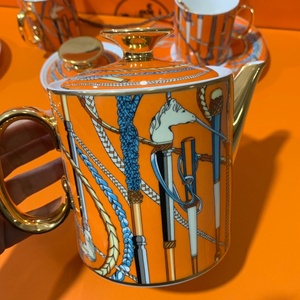 Hot 11pcs and 15pcs Orange Scepter Pattern Ceramic <b>Tea</b> <b>Set</b> Gold Handle Bone Porcelain <b>Tea</b> <b>Cup</b> for Gift - Product Image 5