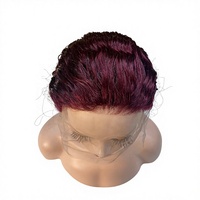 Perruque frontale en dentelle HD 99J rouge, cheveux indiens bruts, densité 210%, brun foncé humain, vierge, cuticules alignées, longue, sans colle, boucles profondes