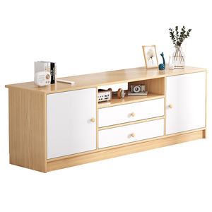 Meuble TV moderne de luxe simple, design en panneaux, bois de chêne/gris + blanc, avec tiroirs, pour salon, séparateurs de pièces - Product Image 1