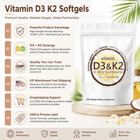 Gélules de Vitamine D3 K2 MK7 à Marque Blanche, Force Maximale 10000 UI, Complément Alimentaire pour la Santé Osseuse et Immunitaire, Emballage Personnalisé