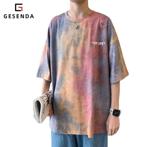 フード付きゲセンダカップルTシャツブラックヴィンテージTシャツTシャツタイダイTシャツ - Product Image 1
