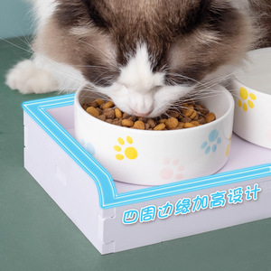 Bol en céramique pour chat, double, surélevé, antidérapant, anti-renversement, pour nourriture et eau pour chats - Product Image 1