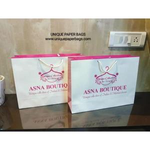 ASNA BOUTIQUE Paper <b>Bags</b> White with Pink Trim Offset Printing Flat Handles Reusable Fashion Accessories Standard Flat <b>Bag</b> - Product Image 3