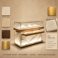 Comptoir de présentation de bijoux personnalisé en bois et marbre avec vitrine en verre éclairée pour magasin de bijoux en gros
