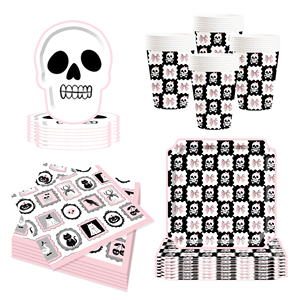 Juego de Vajilla para Fiesta de Halloween DAMAI, Estilo Moderno, con Molde de Calavera, Incluye Platos de Papel de 9 y 10.5 Pulgadas, Vasos y Servilletas - Product Image 5