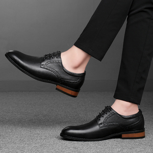 Scarpe eleganti in vera pelle di primo strato radice di legno Sole punta chiusa con lacci di altezza crescente dimensione solida 36-47 per la primavera - Product Image 3