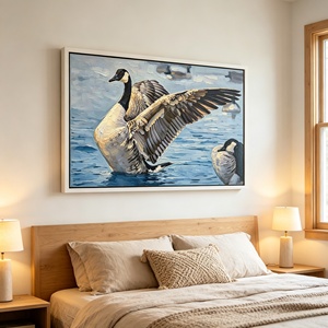 <span class=keywords><strong>Peinture</strong></span> à l'huile artisanale d'<span class=keywords><strong>oie</strong></span> du Canada sur toile avec cadre, imperméable et écologique, grande œuvre d'art murale pour hôtel et salon - Product Image 4
