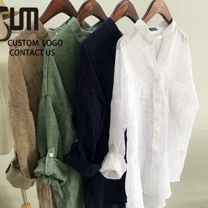 Áo sơ mi nữ Liu Ming bán chạy năm <span class=keywords><strong>2025</strong></span>, thiết kế logo tùy chỉnh, mùa hè, kiểu vintage, chất liệu cotton linen, màu trơn, dáng rộng, tay dài - Product Image 1
