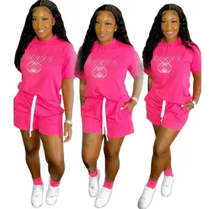2022夏季粉色短袖短裤两件套休闲品牌女装