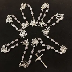 14 stazioni croce Suppliers-14 Stazioni di metalli della Croce Cristiana di Preghiera Beads w/51 Occhio di Gatto Dei Monili Del Rosario