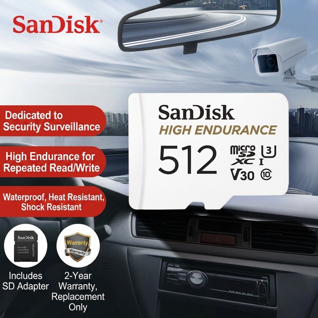 Original SanDisk HIGH ENDURANCE Memory Card 512GB Micro Tf SD Card 512G U3 V30 4K TF Flash Card for Monitor Video
