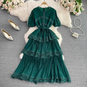 Summer French First Love Round Neck Cake Dress Robe à manches courtes Femme Hood Waist Slim Dress - Product Image 5