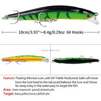 Leurre de pêche flottant Minnow 10cm 8.4g, appât artificiel dur en ABS avec action de nage réaliste pour achigan, brochet, truite, perche