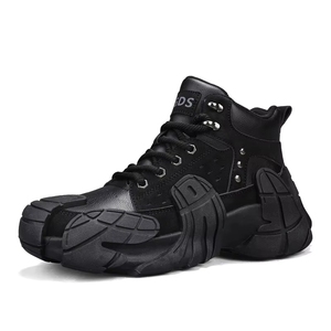 Chaussures de sport montantes pour hommes, en cuir uni, nouvelle collection automne-hiver, décontractées, tendance, pour adolescents, course à pied, extérieur, semelle épaisse, maille respirante - Product Image 6