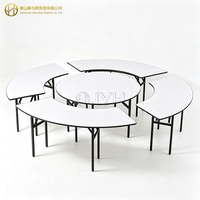 Mesa de Banquete Plegable de Media Luna en MDF Blanco, Mesa Modular Curva en Forma de S para Bodas, Hoteles, Fiestas y Eventos