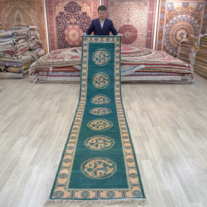 2.5x12ft dài hành lang handknotted lụa Thảm RUNNERS hành lang Thảm 100% Lụa Màu Xanh cầu thang Ba Tư Thảm <span class=keywords><strong>Runner</strong></span> - Product Image 1