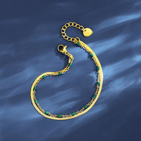 Bracelet tendance en acier inoxydable étanche plaqué or 18 carats, double couche, maille chevrons plate, pour femme, vente en gros
