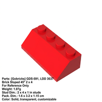 Gobricks GDS-591 Piezas de Bloques de Construcción 3037 TEJA 2X4/45 Ladrillo Inclinado 45° para Bricolaje °   2 x 4 Piezas de Ladrillos Sueltos, Bloques de Construcción a Granel