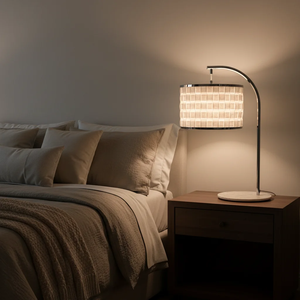 Modern Ark Masa Lambası, Dokuma Kumaş Abajur ve Demir Tabanlı AC E26 Dekoratif Aydınlatma, Oturma Odası, Yatak Odası, Çalışma Odası için - Product Image 2