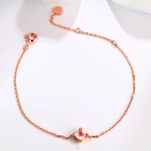 High品質Pink Quartz Natural Semi-Precious Stone Sterling Silver Bracelet