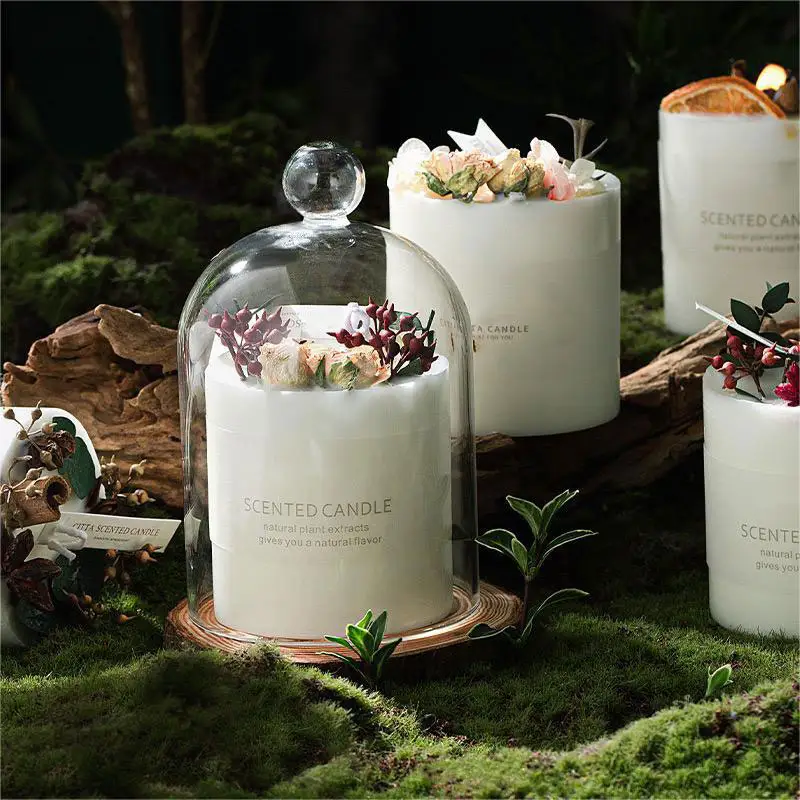 Schlussverkauf individualisierte Glasverkleidung Hochzeitsdekoration trockene Blume aromatische duftkerze mit Geschenkbox