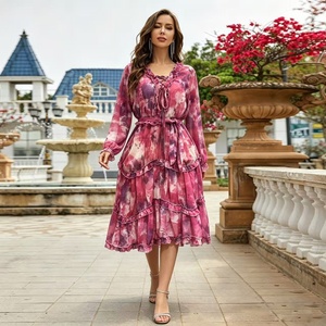2026 New Fashionable Tie Dye Pleated Flute Women's <strong>Dress</strong> <strong>with</strong> Long <strong>Sleeves</strong> and V-neck Layered <strong>Chiffon</strong> <strong>Dress</strong> for Casual Parties - Product Image 2