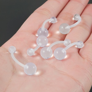 Acrylique clair 7 pièces <span class=keywords><strong>nombril</strong></span> anneaux de <span class=keywords><strong>nombril</strong></span> femmes enceintes bijoux de corps flexibles haltère fil externe motif de cloche de mariage - Product Image 4