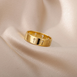 Cut-Out Cross Band <b>Ring</b> | 18K PVD Gold Plated <b>Stainless</b> <b>Steel</b> Christian Symbol Jewelry | Durable Waterproof & Hypoallergenic - Product Image 3