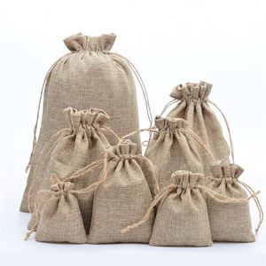 Petite pochette à bijoux en toile de jute naturelle avec cordon de serrage, sac d'emballage en lin - Product Image 3