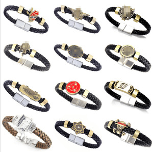 12 diseños Luffy Deacon Bleach <span class=keywords><strong>Uzumaki</strong></span> aleación hebilla magnética pulsera trenzada negro marrón cuero tejido pulsera para hombres mujeres - Product Image 1