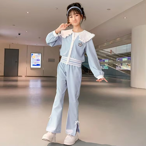 Vente en gros Ensemble de mode pour les adolescents de 3 à <span class=keywords><strong>14</strong></span> <span class=keywords><strong>ans</strong></span> <span class=keywords><strong>Veste</strong></span> à manches longues et taille étroite avec pantalon fendu Style universitaire - Product Image 4