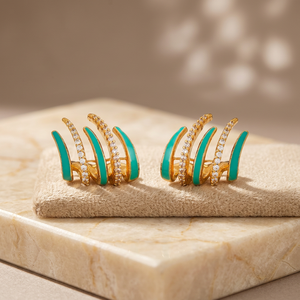 Zircon Gold Polish White Stone Vintage <b>Stud</b> <b>Earrings</b> Geometric Religious Zinc Alloy Jewelry for Party - Product Image 3