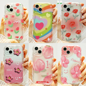 Custodia per telefono in TPU <span class=keywords><strong>trasparente</strong></span> con bordo ondulato a fiori per pittura protettiva antiurto per <span class=keywords><strong>iPhone</strong></span> 15 14 13 Pro Max - Product Image 1